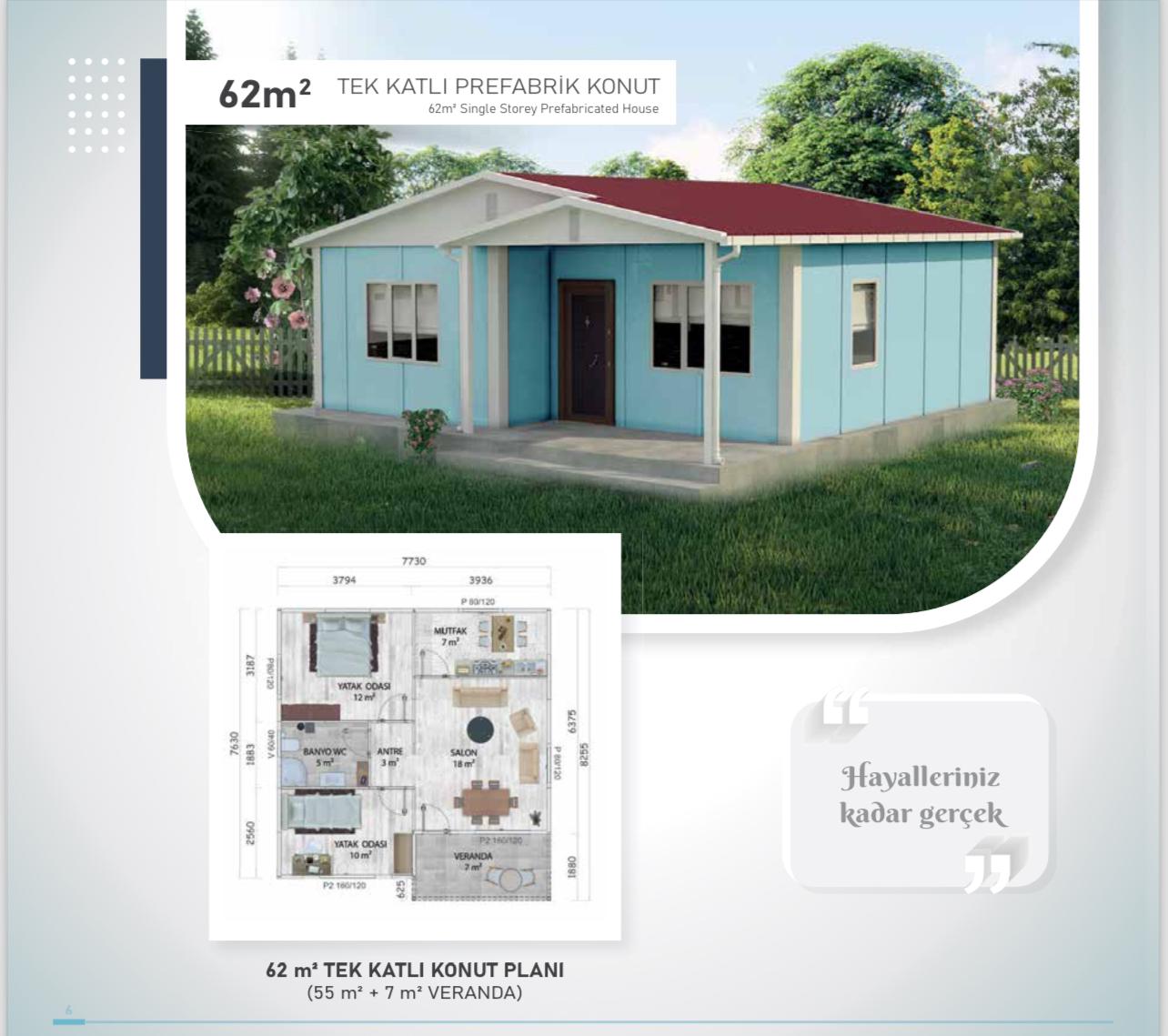  62 Metre kare tek kat çelik ev